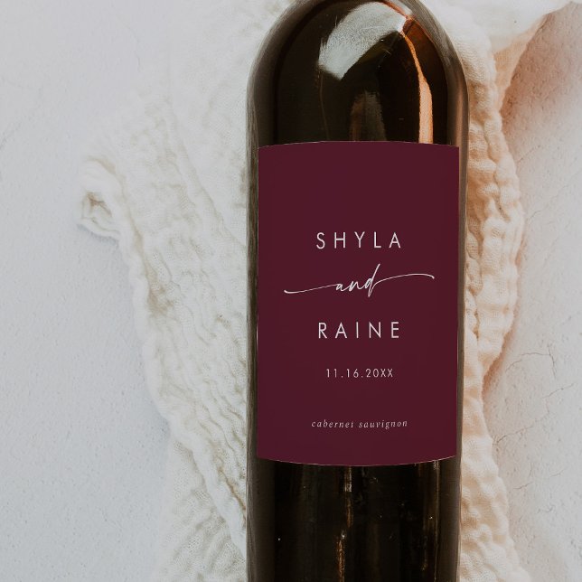 Boho Chic Bourgogne Rouge Mariage Vins Étiquettes (Créateur téléchargé)