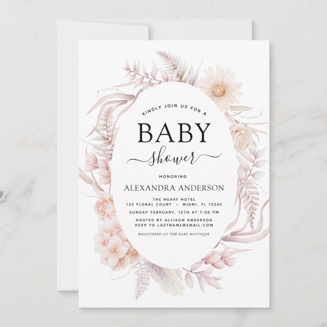 Boho Chic Dusty Pink Desert Baby shower Invitation (Devant)