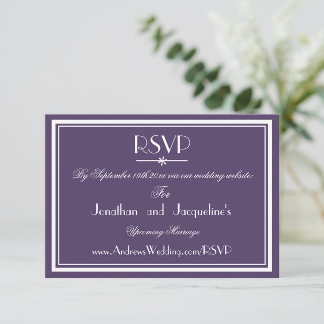 Boho Chic Dusty Purple Site Mariage Carte RSVP (Debout devant)