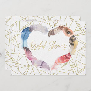 Boho Chic Feather Heart Bridal Douche Invitations
