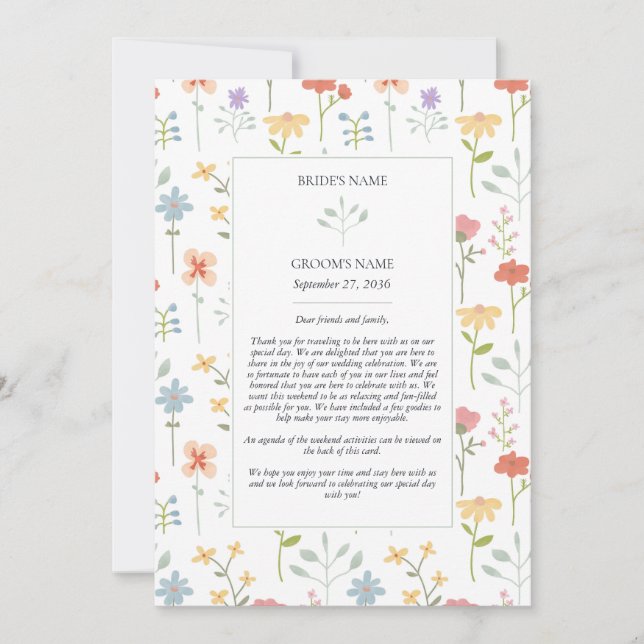 Boho Chic Fleur sauvage Floral Mariage Itinéraire (Devant)