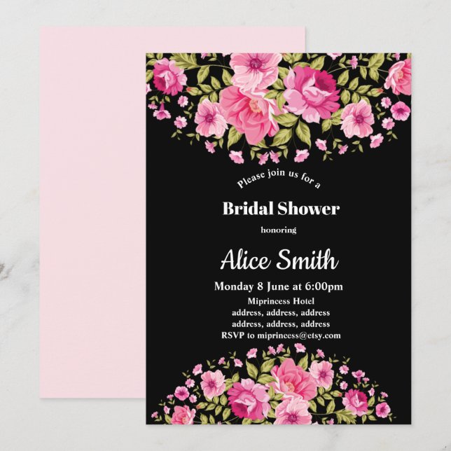 boho chic floral nuptiale invitation (Devant / Derrière)