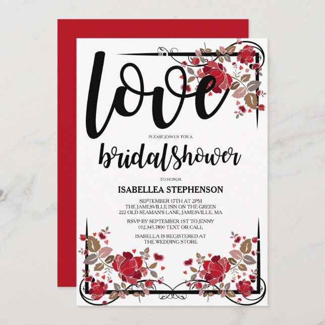 Boho Chic Love et Rose nuptiale Shower Invitation (Devant / Derrière)