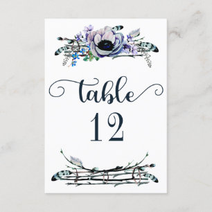 Boho Chic Menthe & Marine Numéro de Table Floral S