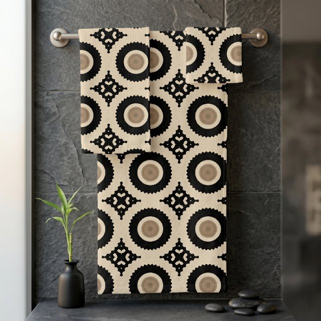 Boho Chic Noir Beige Motif Géométrique de Médaillo (Créateur téléchargé)