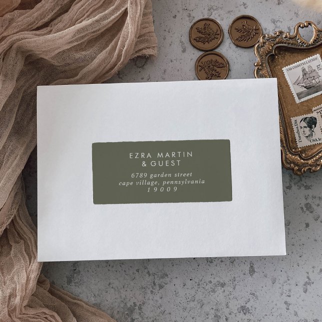 Boho Chic Olive Green Étiquettes de adresse invité (Créateur téléchargé)