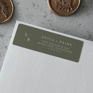 Boho Chic Olive Green Monogrammes Étiquettes de ad