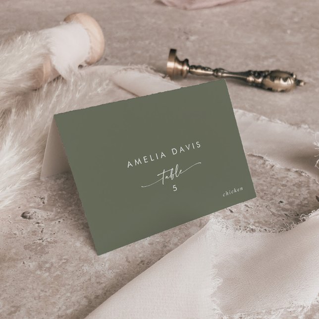 Boho Chic Olive Green Nom de l'invité Place Cartes (Créateur téléchargé)