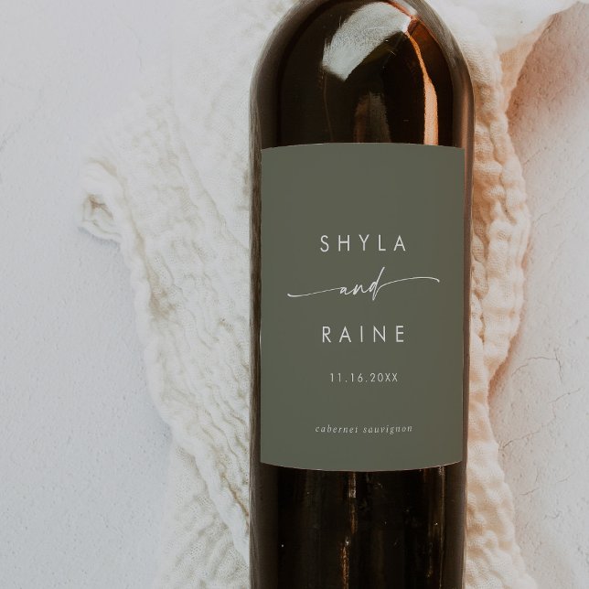 Boho Chic Olive Vert Mariage Vins Étiquettes (Créateur téléchargé)