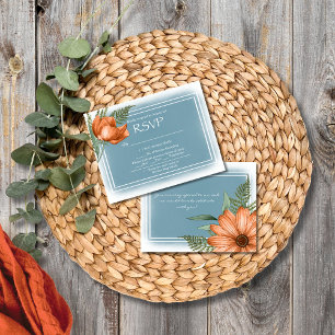 Boho Chic Orange Floraux Smokey Blue RSVP