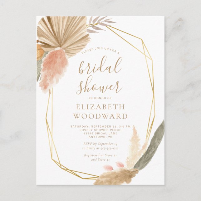Boho Chic Pampas Grass Bridal Show Invitation (Devant)