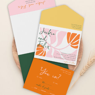 Boho Chic Retro Coloré Floral Faire-part de mariag