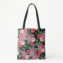 Boho chic sac fourre-tout floral rose noir