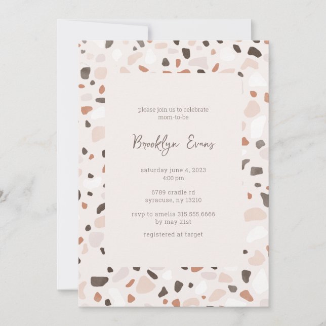 Boho Chic Terrazzo Baby shower Invitation (Devant)