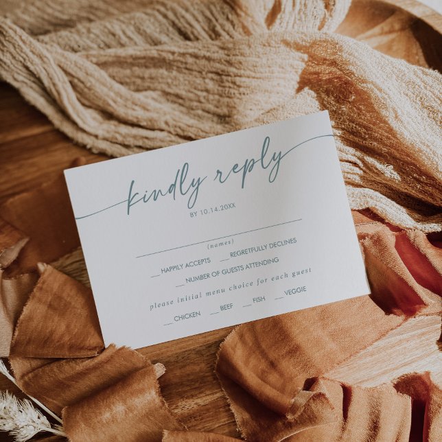 Boho Chic Turquoise et blanc Menu Choix Carte RSVP (Créateur téléchargé)