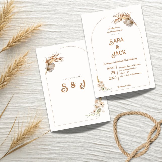 Boho Chic Wedding Invitation Pampas Grass (Créateur téléchargé)