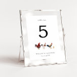 Boho Chicken Mariage Numéro de table<br><div class="desc">Numéro de table de mariage rustique et boho avec illustration de l'aquarelle des poulets.</div>