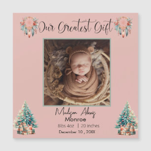 Boho Christmas Baby Stats Faire-part de naissance