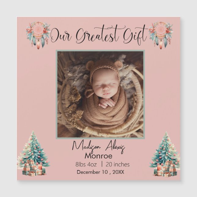 Boho Christmas Baby Stats Faire-part de naissance (Devant)