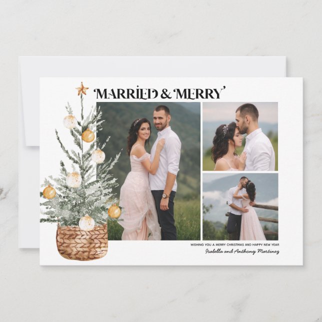 Boho Christmas Tree Newlylyly 3 Photo Holiday Card (Devant)