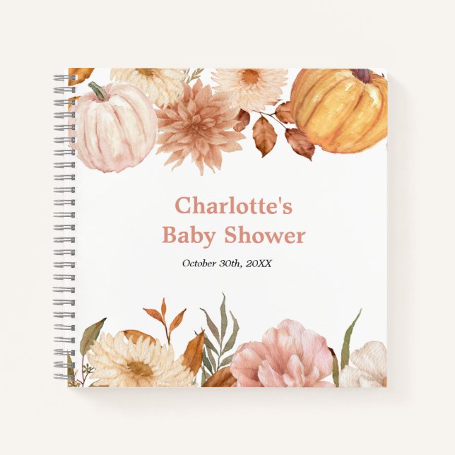 Boho Citrouille Fall Floral Baby shower Livre d'or (Devant)