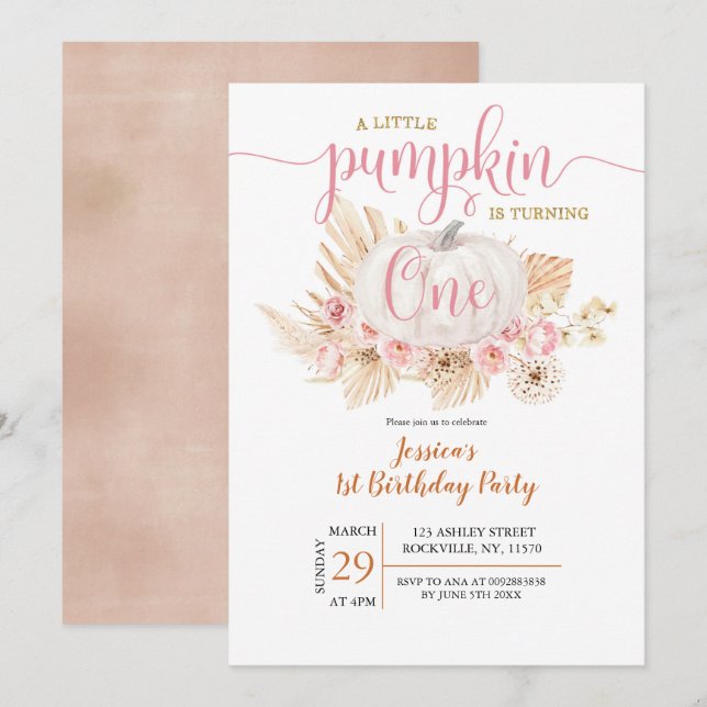 Boho Citrouille Invitation d'anniversaire (Devant / Derrière)