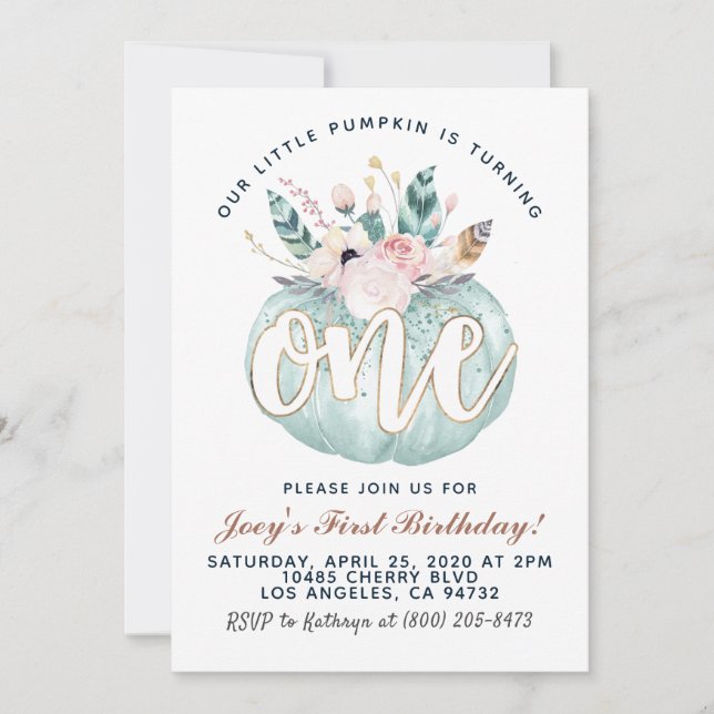 Boho Citrouille Invitation d'anniversaire (Devant)