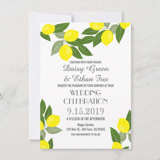 Boho Citrus Lemon Wedding Invitations (Devant)