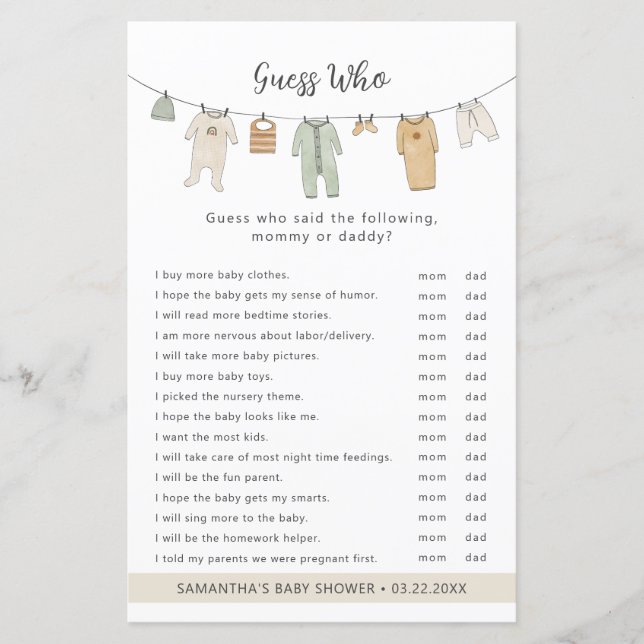Boho Clothesline Devine Qui baby shower le jeu (Devant)