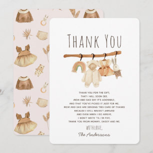 Boho Clothesline Girl Baby shower Carte de remerci