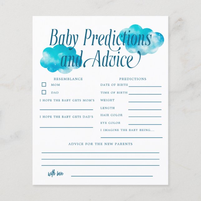 Boho Cloud Boy Baby Predictions & Conseils Card (Devant)