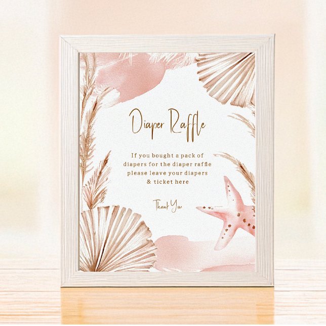 Boho Coastal Diaper Raffle Baby Shower Poster (Créateur téléchargé)