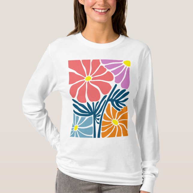 Boho Colorful Feuilles et Fleurs T-Shirt Design (Devant)