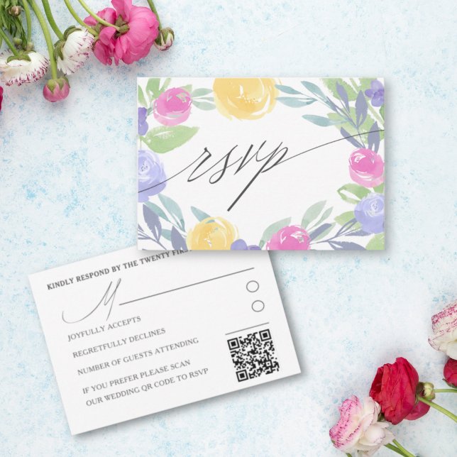 Boho Colorful Floral Aquarelle Mariage RSVP (Créateur téléchargé)