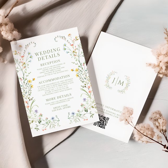 Boho Colorful Meadow Floral Mariage Détails Cartes (Créateur téléchargé)