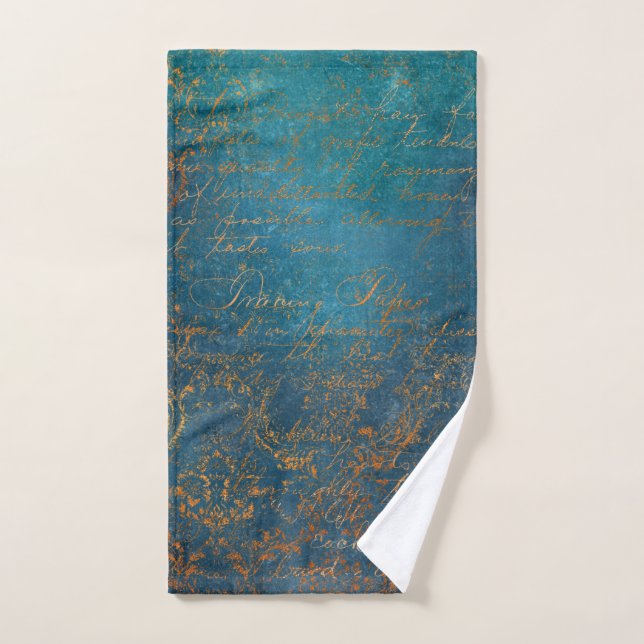Boho Copper Blue Script Grunge (Serviette à main)