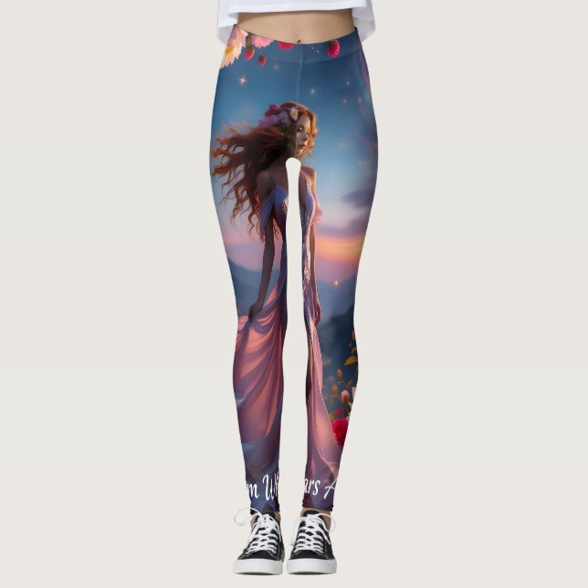 Boho Cosmic Bloom Leggings Rose Femme 1 Éthérée  (Devant)