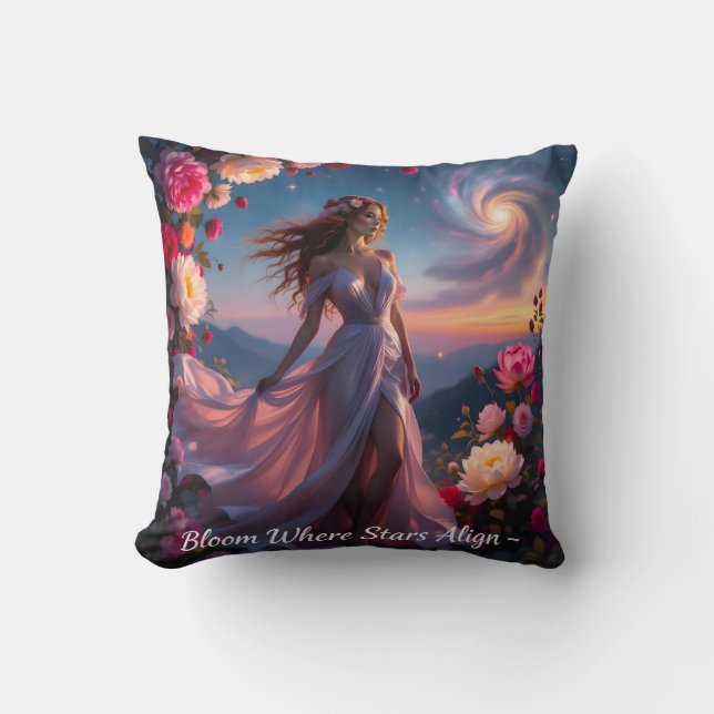 Boho Cosmic Bloom Oreillers Bleus Femmes Sérène no (Recto)