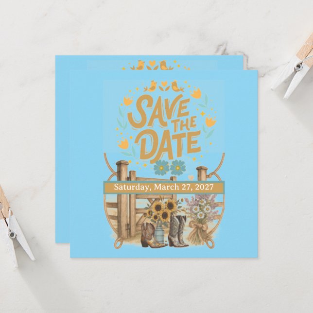 Boho Cowboy Enregistrer la date (Devant/Arrière en situation)