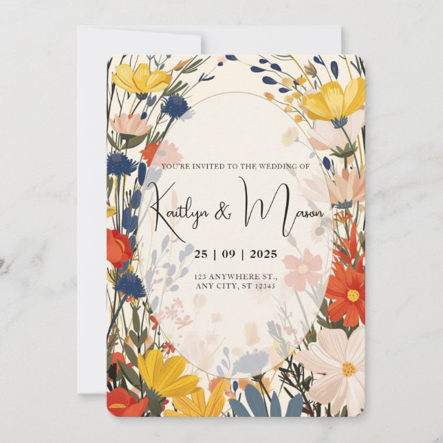 Boho Cream & Color Fleur sauvage Invitation (Devant)
