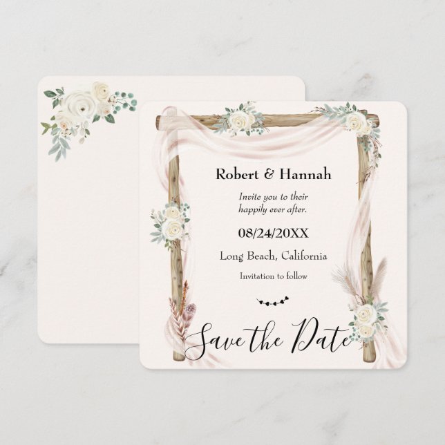 Boho Crème Arche de Mariage Florale Save the Date (Devant / Derrière)