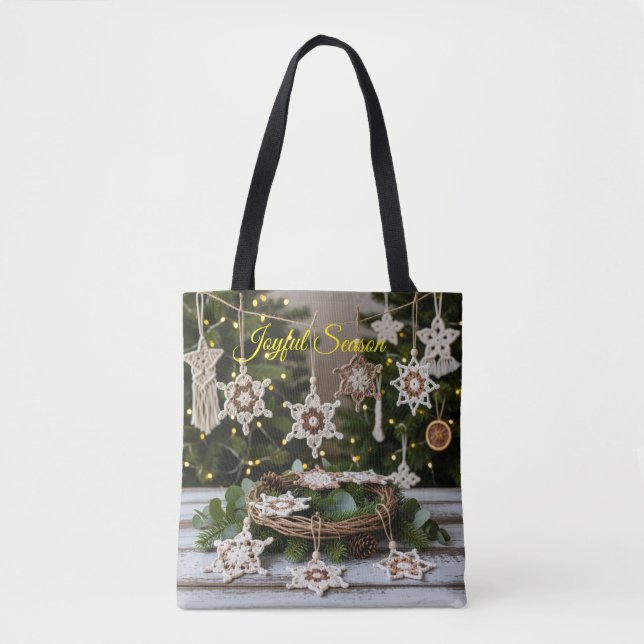 Boho Crochet Snowflake Sac fourre-tout de Noël (Devant)