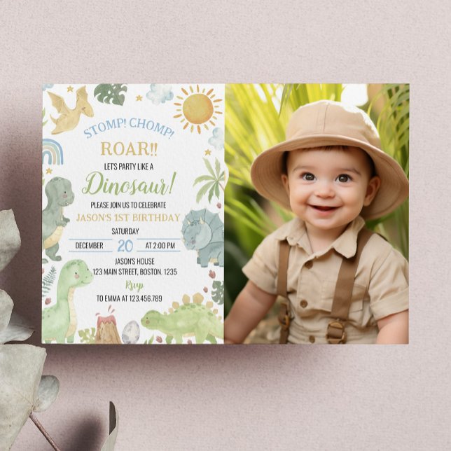 Boho Cute Dinosaures Boy Invitation Anniversaire (Créateur téléchargé)