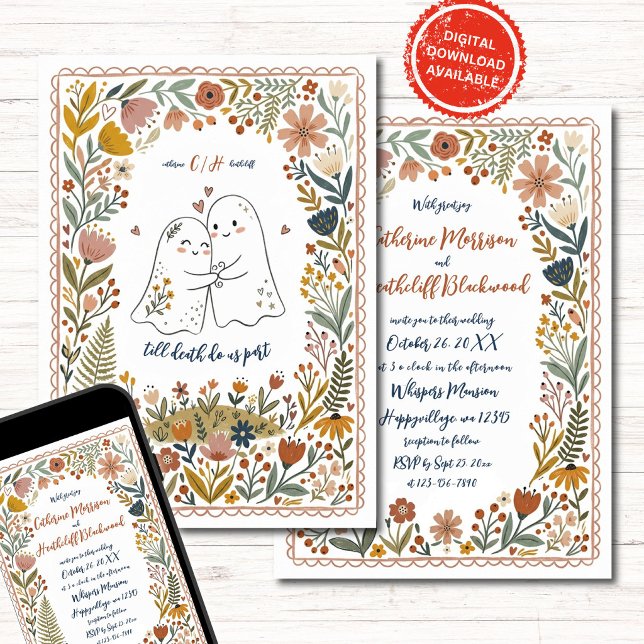 Boho Cute Ghosts Wedding Invitation (Créateur téléchargé)
