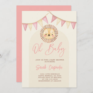 Boho Cute Lion Baby shower Invitation fille