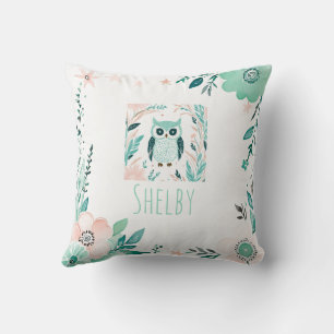 Boho Cute Owl Coussin Pastel Green