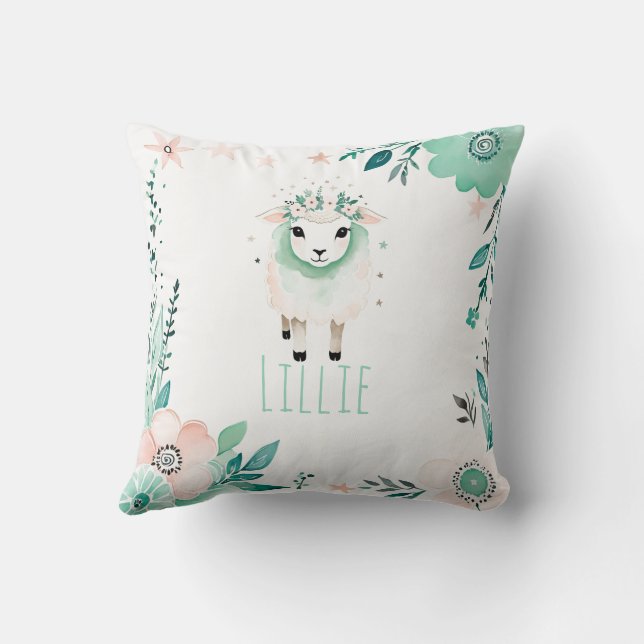 Boho Cute Sheep Coussin Pastel Green (Verso)