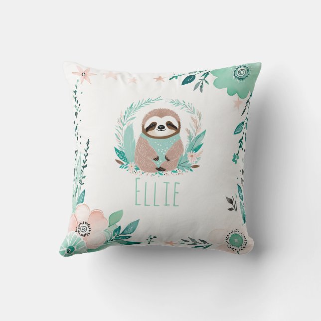 Boho Cute Sloth Coussin Pastel Green (Verso)