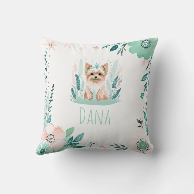 Boho Cute Yorkshire Coussin Pastel Green (Verso)