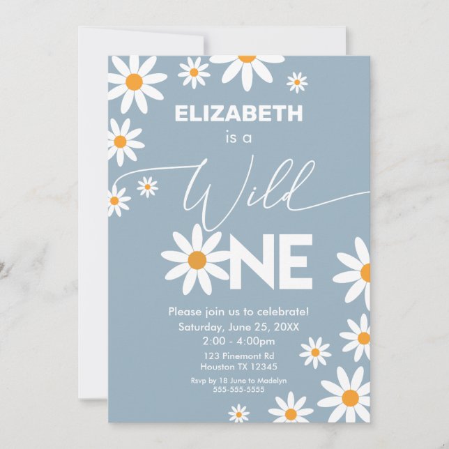 Boho Daisies Wild One Birthday Party invitation (Devant)